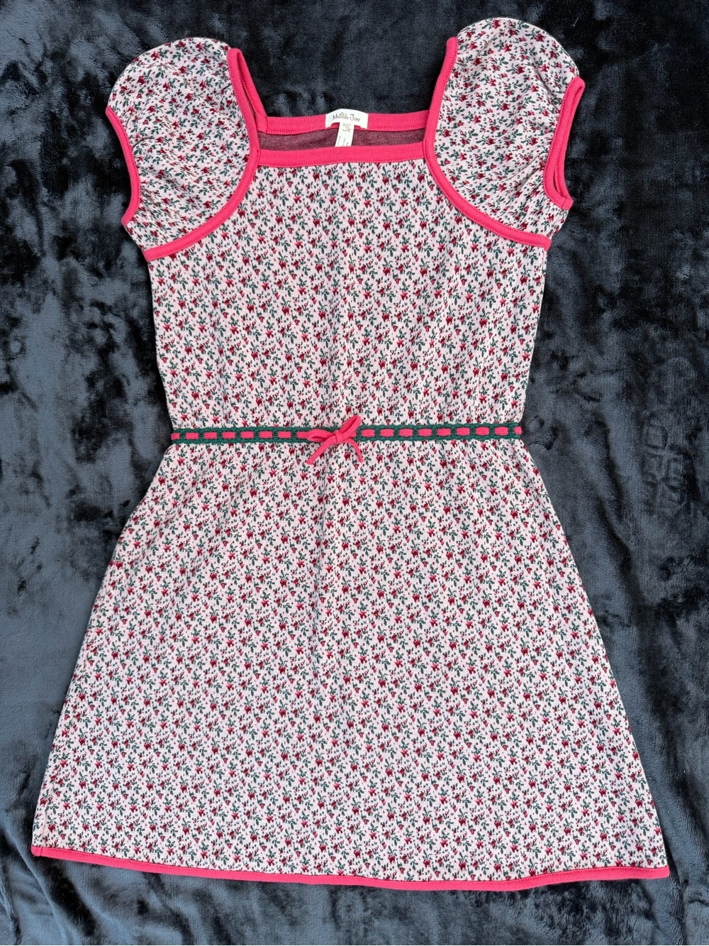 Matilda Jane Sweet Escape Floral Dress Size 10 Green Woven Trim Pink Knit Fall